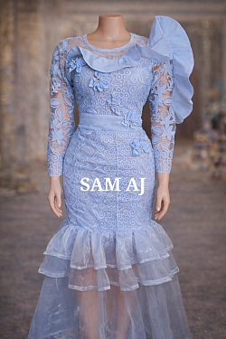 Ruffle gown with flounce